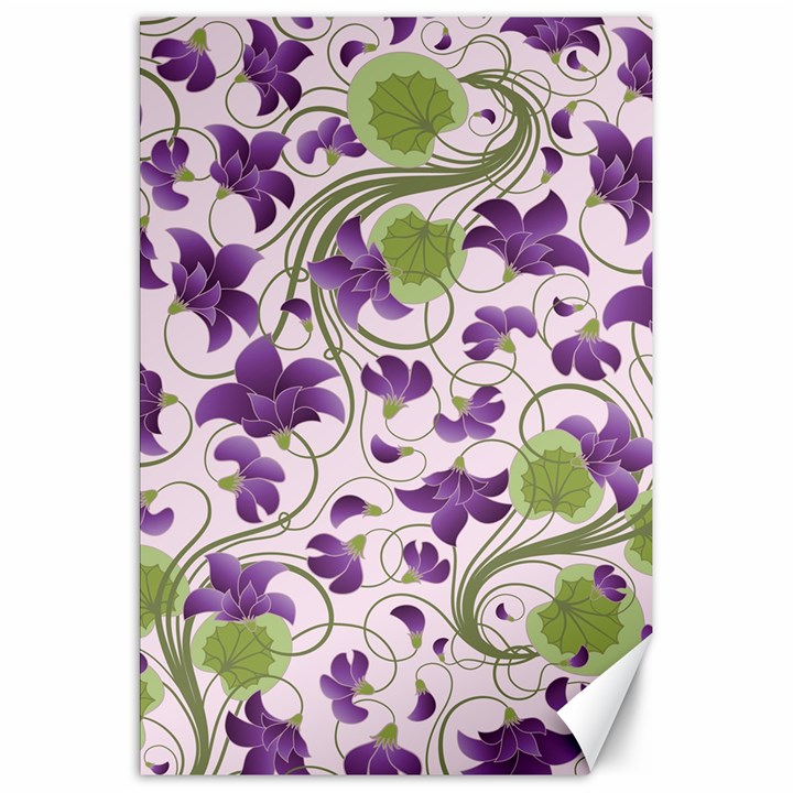 Flower Sakura Star Purple Green Leaf Canvas 20  x 30  