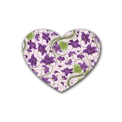 Flower Sakura Star Purple Green Leaf Rubber Coaster (heart)  by Mariart