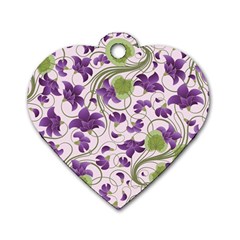 Flower Sakura Star Purple Green Leaf Dog Tag Heart (one Side) by Mariart