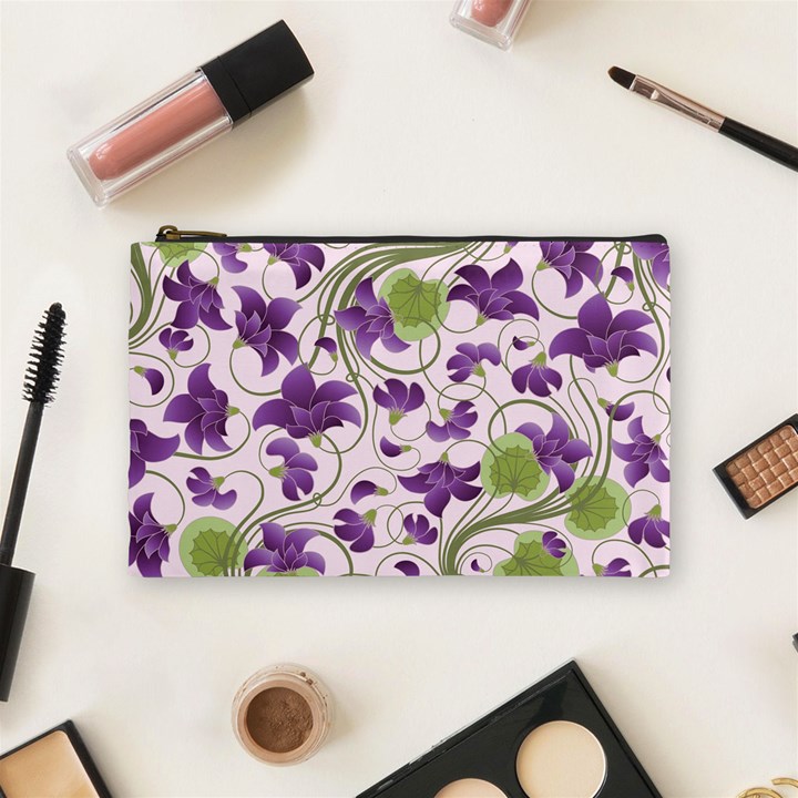 Flower Sakura Star Purple Green Leaf Cosmetic Bag (Medium) 