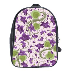 Flower Sakura Star Purple Green Leaf School Bags(Large) 