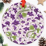 Flower Sakura Star Purple Green Leaf Round Filigree Ornament (Two Sides) Front