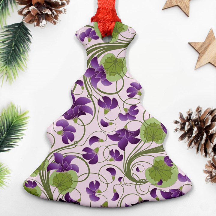 Flower Sakura Star Purple Green Leaf Christmas Tree Ornament (Two Sides)