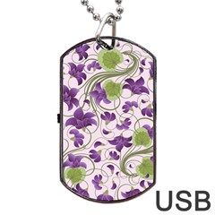 Flower Sakura Star Purple Green Leaf Dog Tag Usb Flash (one Side) by Mariart