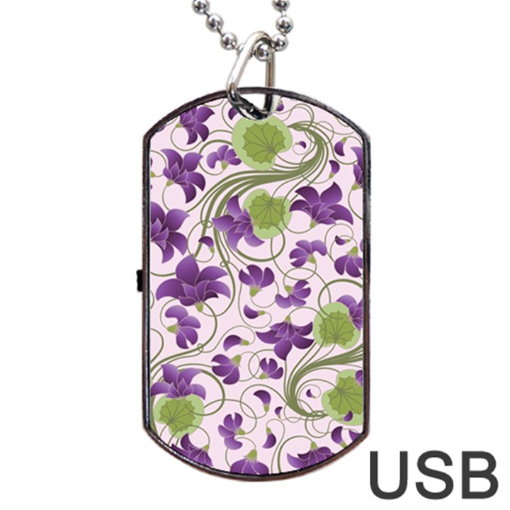 Flower Sakura Star Purple Green Leaf Dog Tag USB Flash (Two Sides)