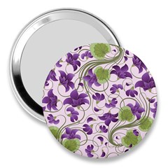 Flower Sakura Star Purple Green Leaf 3  Handbag Mirrors