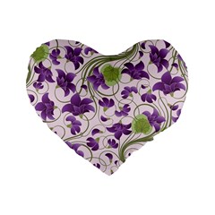 Flower Sakura Star Purple Green Leaf Standard 16  Premium Heart Shape Cushions by Mariart