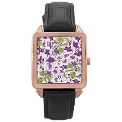 Flower Sakura Star Purple Green Leaf Rose Gold Leather Watch  by Mariart