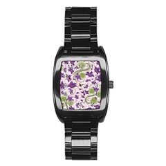 Flower Sakura Star Purple Green Leaf Stainless Steel Barrel Watch