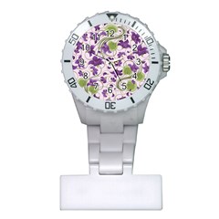 Flower Sakura Star Purple Green Leaf Plastic Nurses Watch by Mariart