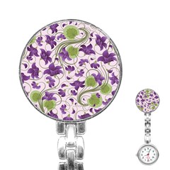 Flower Sakura Star Purple Green Leaf Stainless Steel Nurses Watch