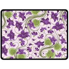 Flower Sakura Star Purple Green Leaf Double Sided Fleece Blanket (Large) 