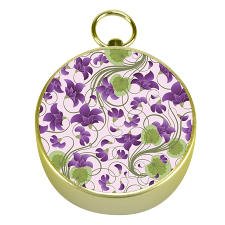 Flower Sakura Star Purple Green Leaf Gold Compasses