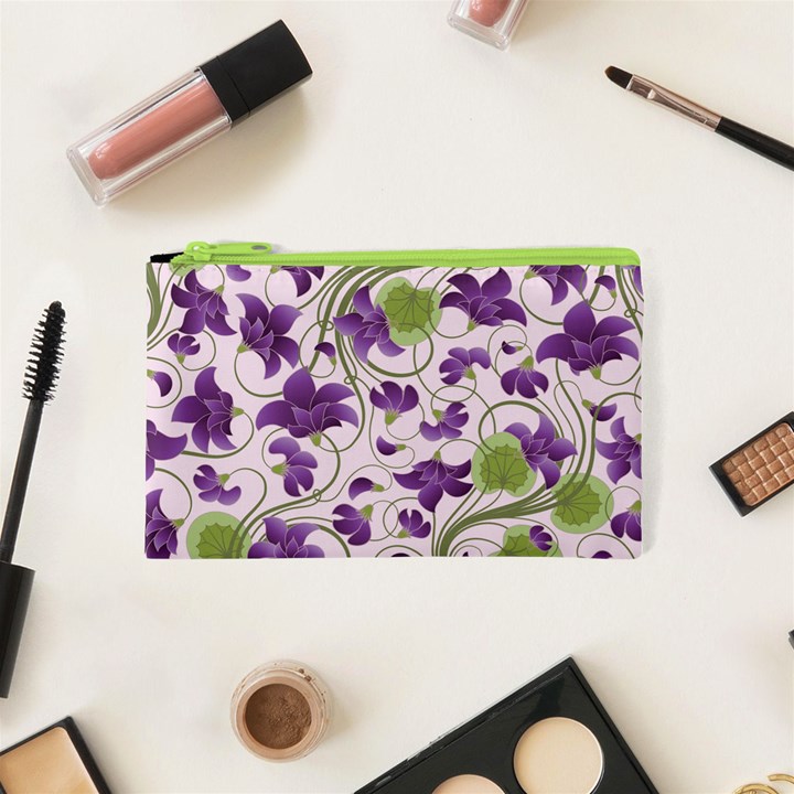 Flower Sakura Star Purple Green Leaf Cosmetic Bag (XS)