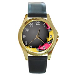 Hole Circle Line Red Yellow Black Gray Round Gold Metal Watch by Mariart