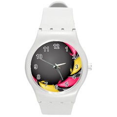 Hole Circle Line Red Yellow Black Gray Round Plastic Sport Watch (m) by Mariart