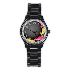 Hole Circle Line Red Yellow Black Gray Stainless Steel Round Watch by Mariart