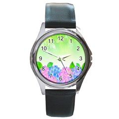 Fruit Flower Leaf Round Metal Watch by Mariart