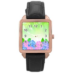 Fruit Flower Leaf Rose Gold Leather Watch  by Mariart