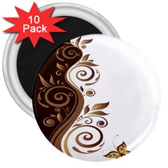 Leaf Brown Butterfly 3  Magnets (10 Pack)  by Mariart