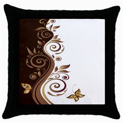 Leaf Brown Butterfly Throw Pillow Case (black) by Mariart