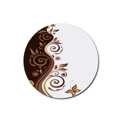 Leaf Brown Butterfly Rubber Round Coaster (4 Pack)  by Mariart