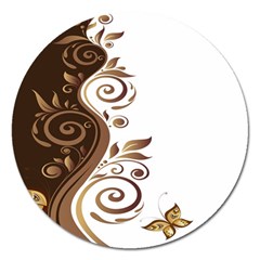 Leaf Brown Butterfly Magnet 5  (round) by Mariart