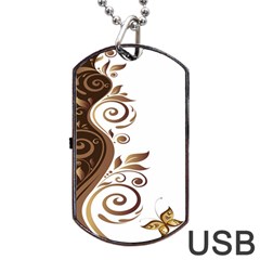 Leaf Brown Butterfly Dog Tag Usb Flash (one Side) by Mariart