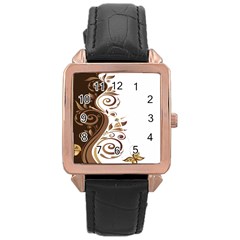 Leaf Brown Butterfly Rose Gold Leather Watch  by Mariart