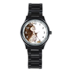 Leaf Brown Butterfly Stainless Steel Round Watch by Mariart