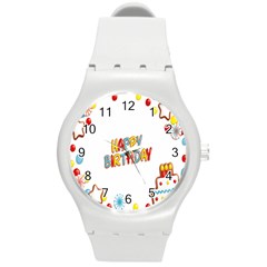 Happy Birthday Round Plastic Sport Watch (m) by Mariart