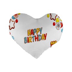 Happy Birthday Standard 16  Premium Heart Shape Cushions by Mariart