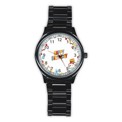 Happy Birthday Stainless Steel Round Watch by Mariart