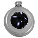 Galaxy Planet Space Star Light Polka Night Round Hip Flask (5 oz) Front