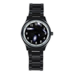 Galaxy Planet Space Star Light Polka Night Stainless Steel Round Watch by Mariart