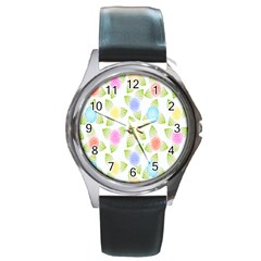 Fruit Grapes Purple Yellow Blue Pink Rainbow Leaf Green Round Metal Watch by Mariart