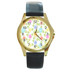 Fruit Grapes Purple Yellow Blue Pink Rainbow Leaf Green Round Gold Metal Watch by Mariart