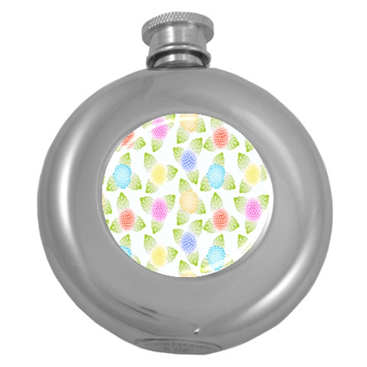 Fruit Grapes Purple Yellow Blue Pink Rainbow Leaf Green Round Hip Flask (5 oz)