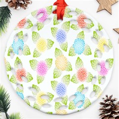 Fruit Grapes Purple Yellow Blue Pink Rainbow Leaf Green Ornament (round Filigree) by Mariart