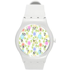 Fruit Grapes Purple Yellow Blue Pink Rainbow Leaf Green Round Plastic Sport Watch (m) by Mariart