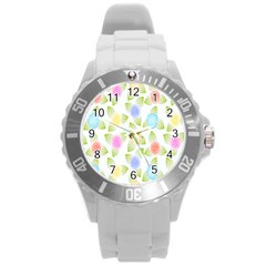 Fruit Grapes Purple Yellow Blue Pink Rainbow Leaf Green Round Plastic Sport Watch (l) by Mariart