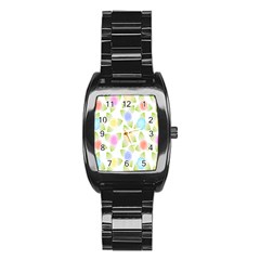 Fruit Grapes Purple Yellow Blue Pink Rainbow Leaf Green Stainless Steel Barrel Watch by Mariart