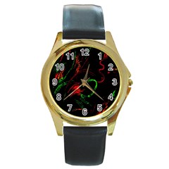 Paint Black Red Green Round Gold Metal Watch by Mariart