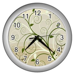 Leaf Sexy Green Gray Wall Clocks (silver) 