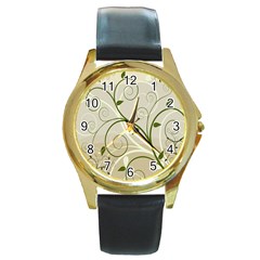 Leaf Sexy Green Gray Round Gold Metal Watch by Mariart