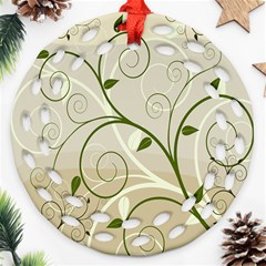 Leaf Sexy Green Gray Ornament (round Filigree) by Mariart