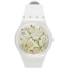 Leaf Sexy Green Gray Round Plastic Sport Watch (m) by Mariart