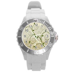 Leaf Sexy Green Gray Round Plastic Sport Watch (l) by Mariart