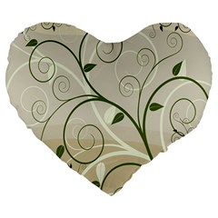 Leaf Sexy Green Gray Large 19  Premium Flano Heart Shape Cushions by Mariart