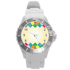 Plaid Wave Chevron Rainbow Color Round Plastic Sport Watch (l) by Mariart